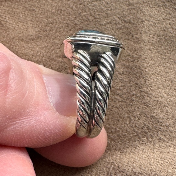 David Yurman Albion Ring Sterling Silver with Blue Topaz and Diamonds, 11mm - Picture 12 of 15